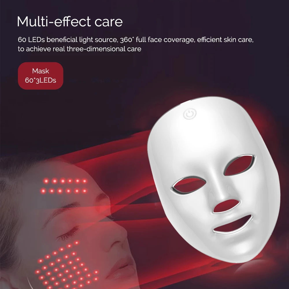 Masque LED sans fil 7 couleurs masque facial LED Photon peau raffermissant Anti-âge rajeunissement masque de beauté Machine