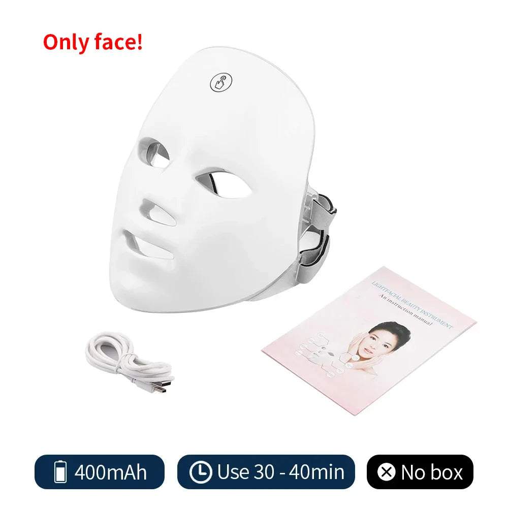 Masque LED sans fil 7 couleurs masque facial LED Photon peau raffermissant Anti-âge rajeunissement masque de beauté Machine