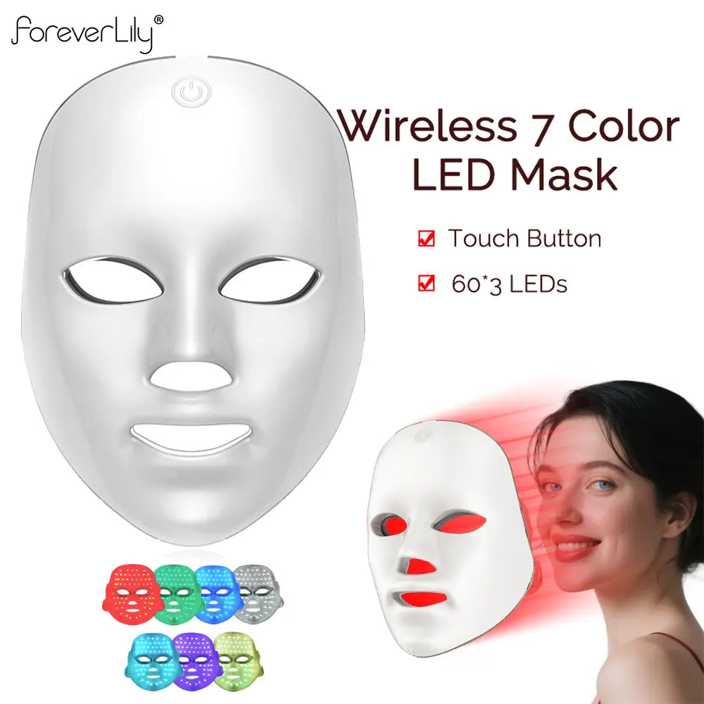Masque LED sans fil 7 couleurs masque facial LED Photon peau raffermissant Anti-âge rajeunissement masque de beauté Machine